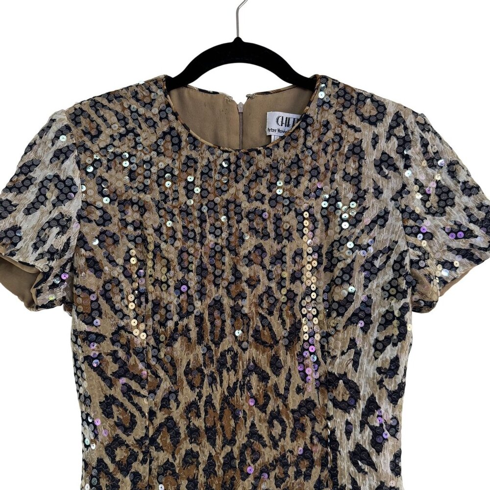 Vintage Chetta B Leopard Sequin Cocktail Dress Bergdorf Goodman Womens Size 4 - Picture 3 of 7
